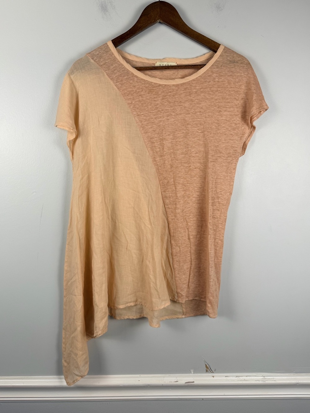 Anthropologie Stark tan pink linen/cotton asymmetrical top size medium